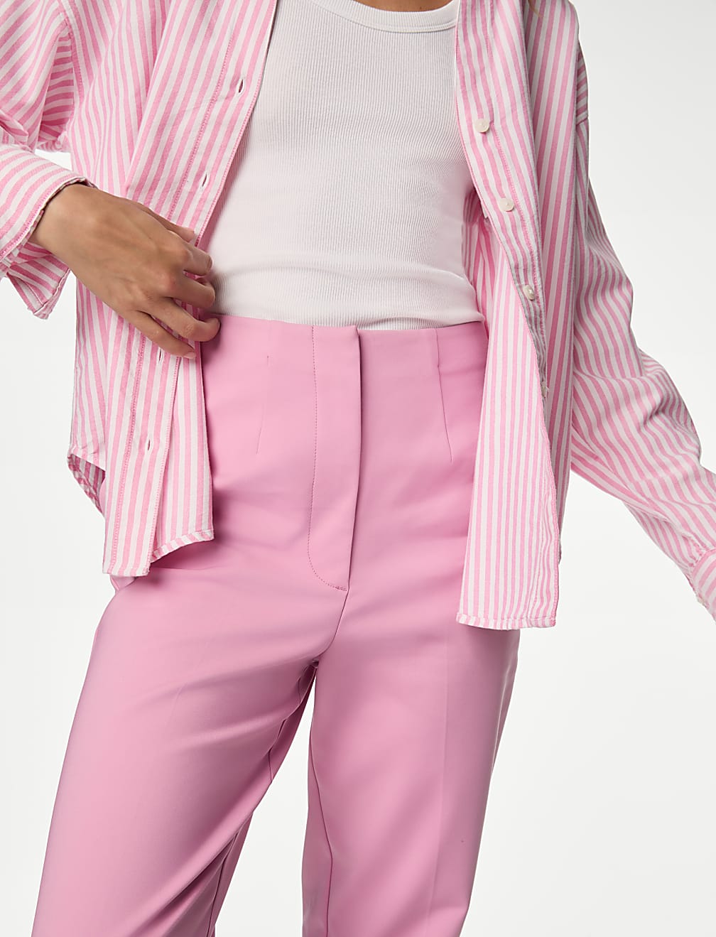 Cotton Blend Slim Fit Cropped Trousers