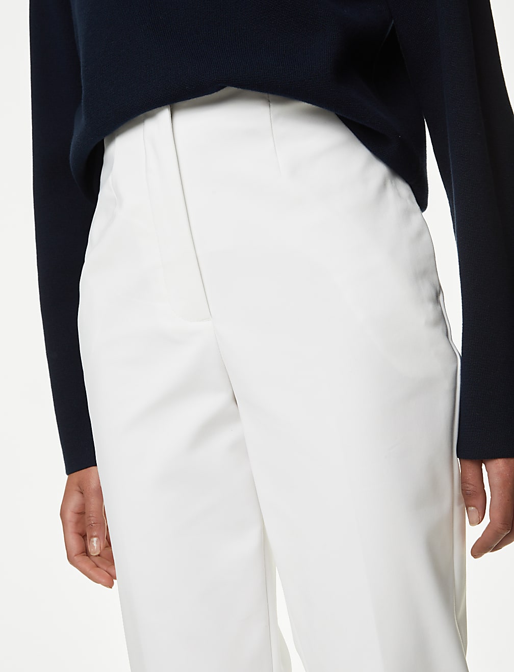 Cotton Blend Slim Fit Cropped Trousers