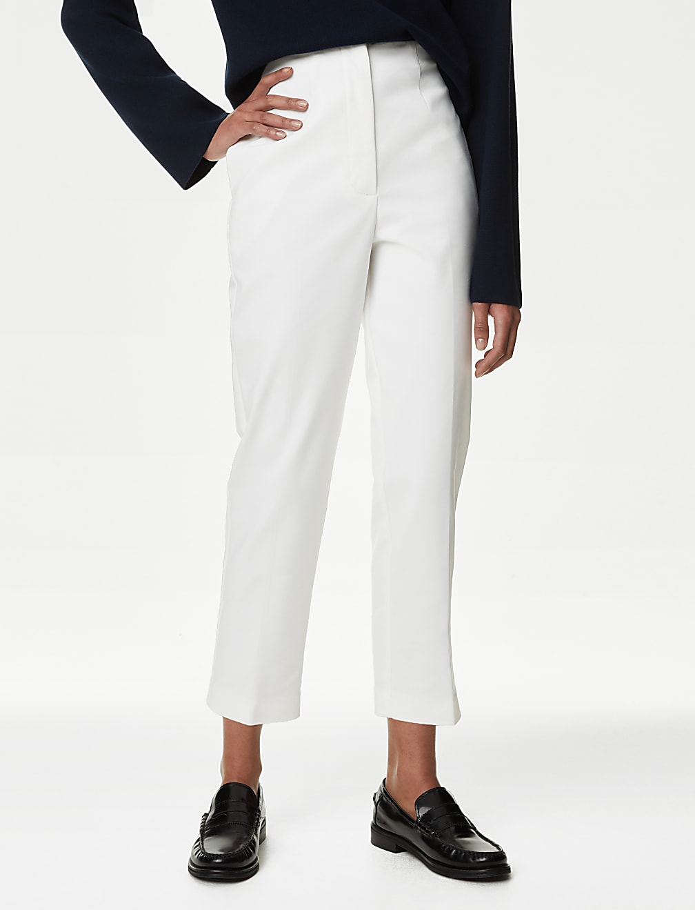Cotton Blend Slim Fit Cropped Trousers