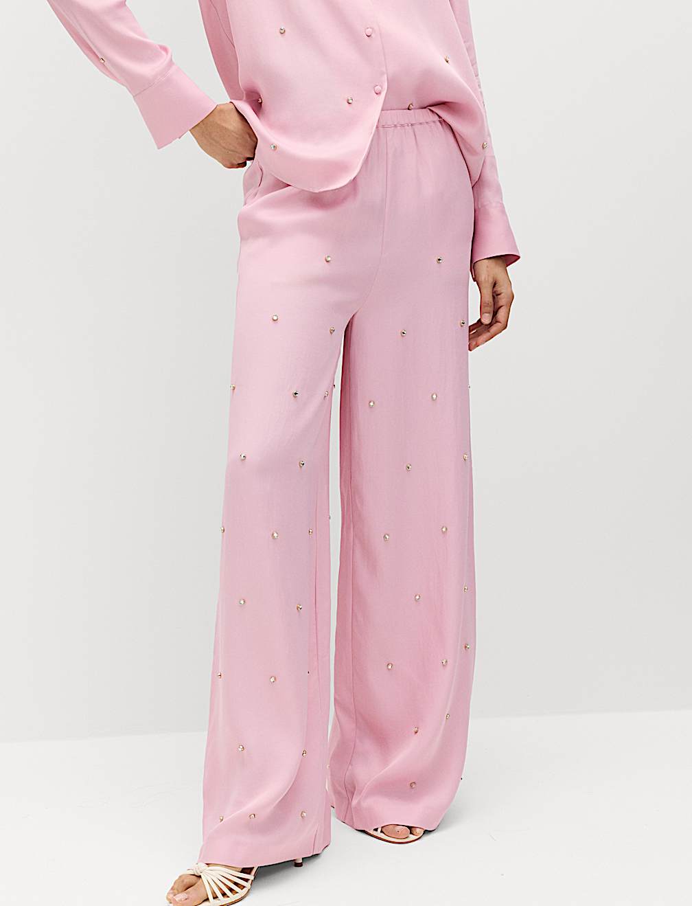 Satin Embellished Relaxed Straight Trousers