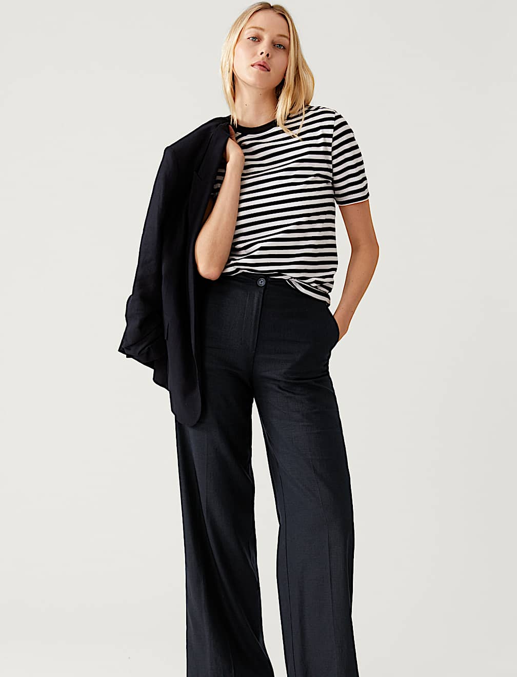 Linen Blend Wide Leg Trousers