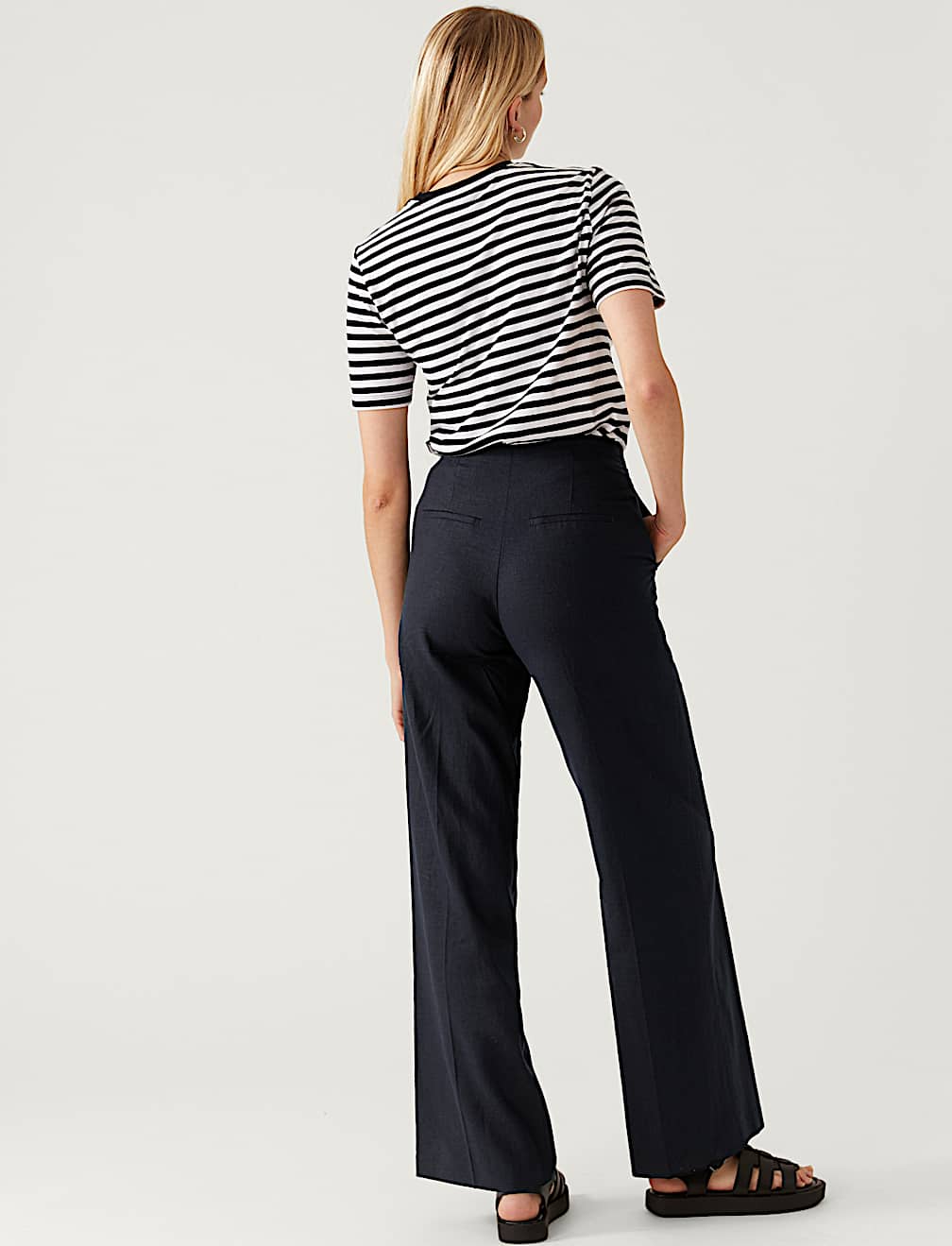 Linen Blend Wide Leg Trousers