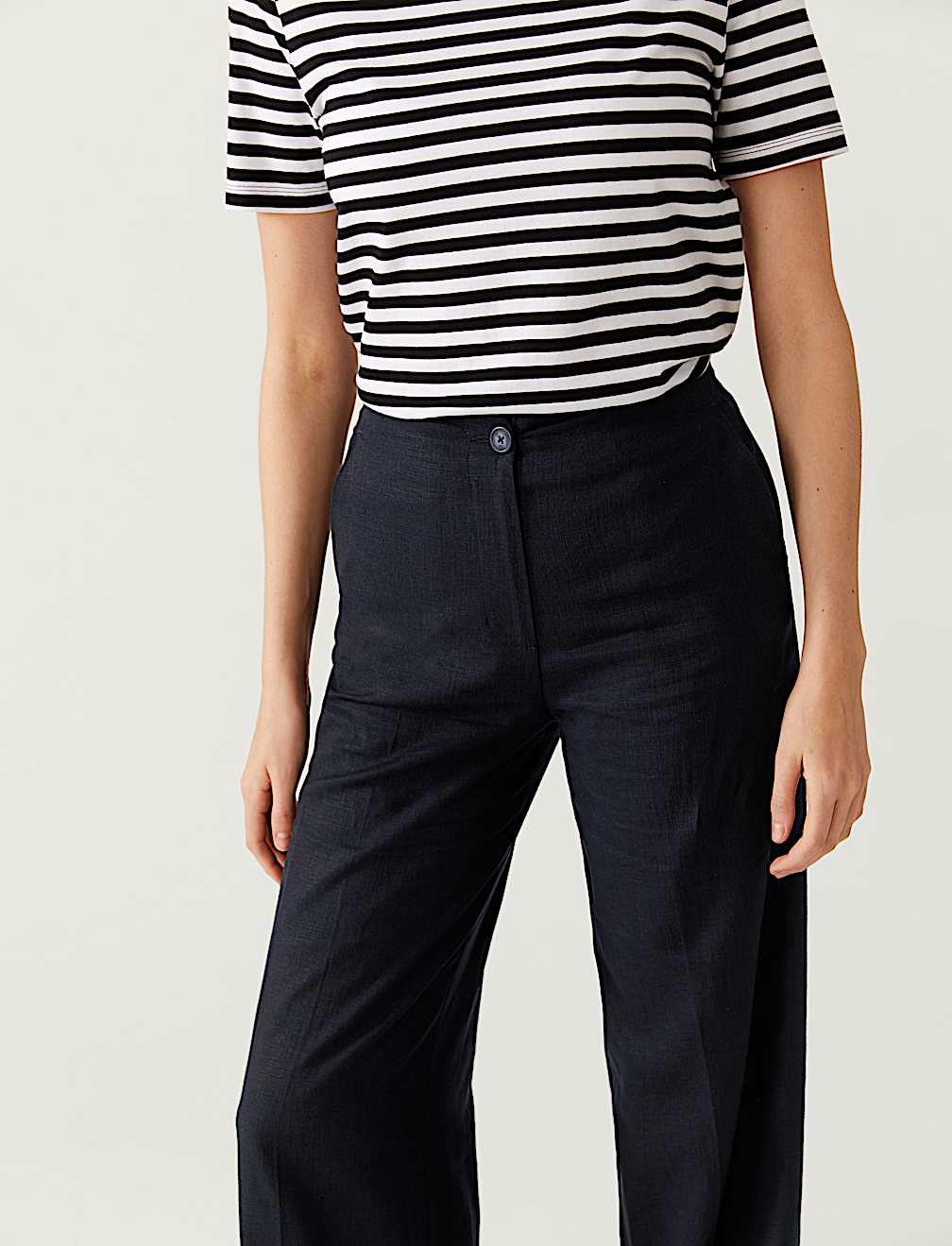 Linen Blend Wide Leg Trousers