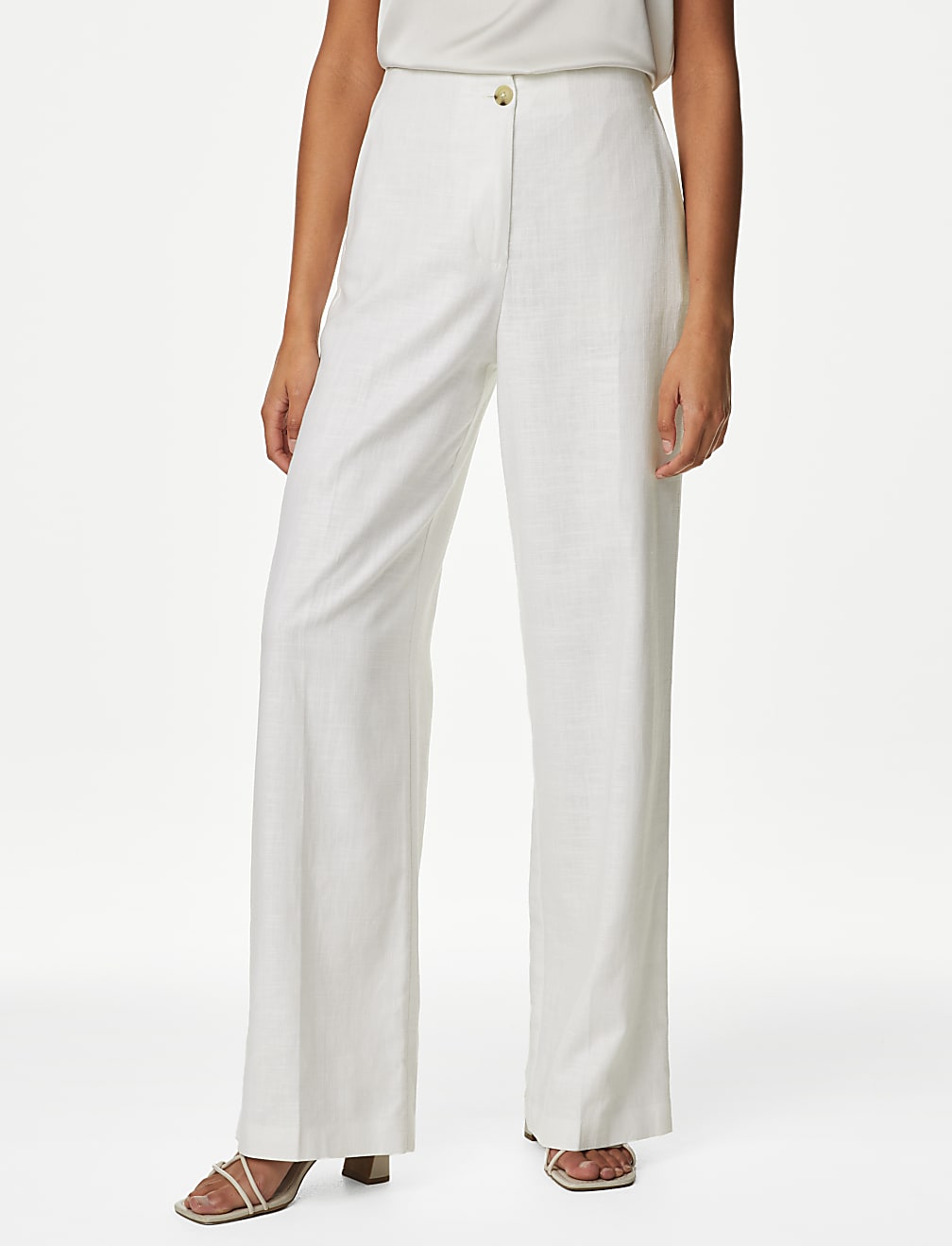 Linen Blend Wide Leg Trousers