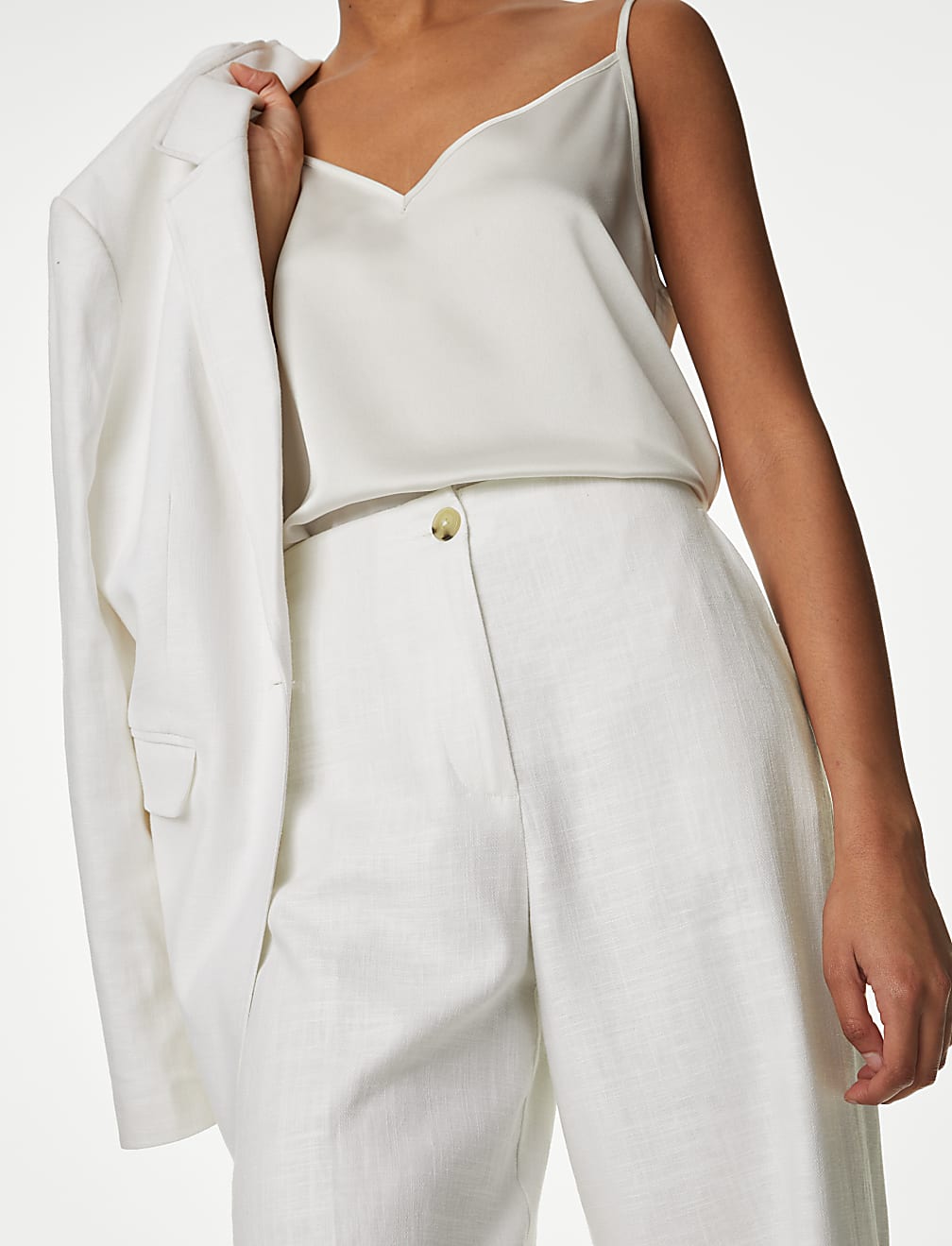 Linen Blend Wide Leg Trousers