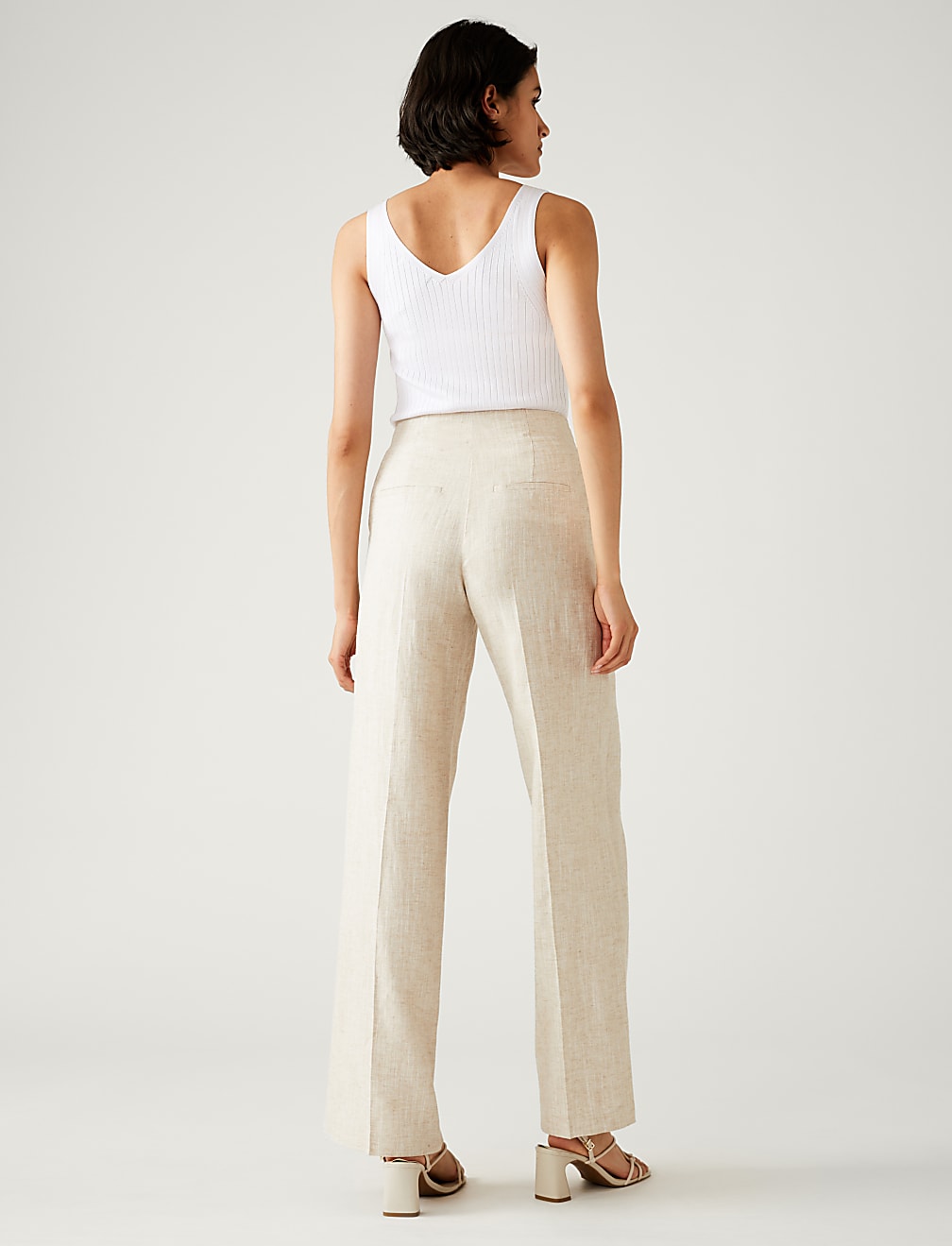 Linen Blend Wide Leg Trousers