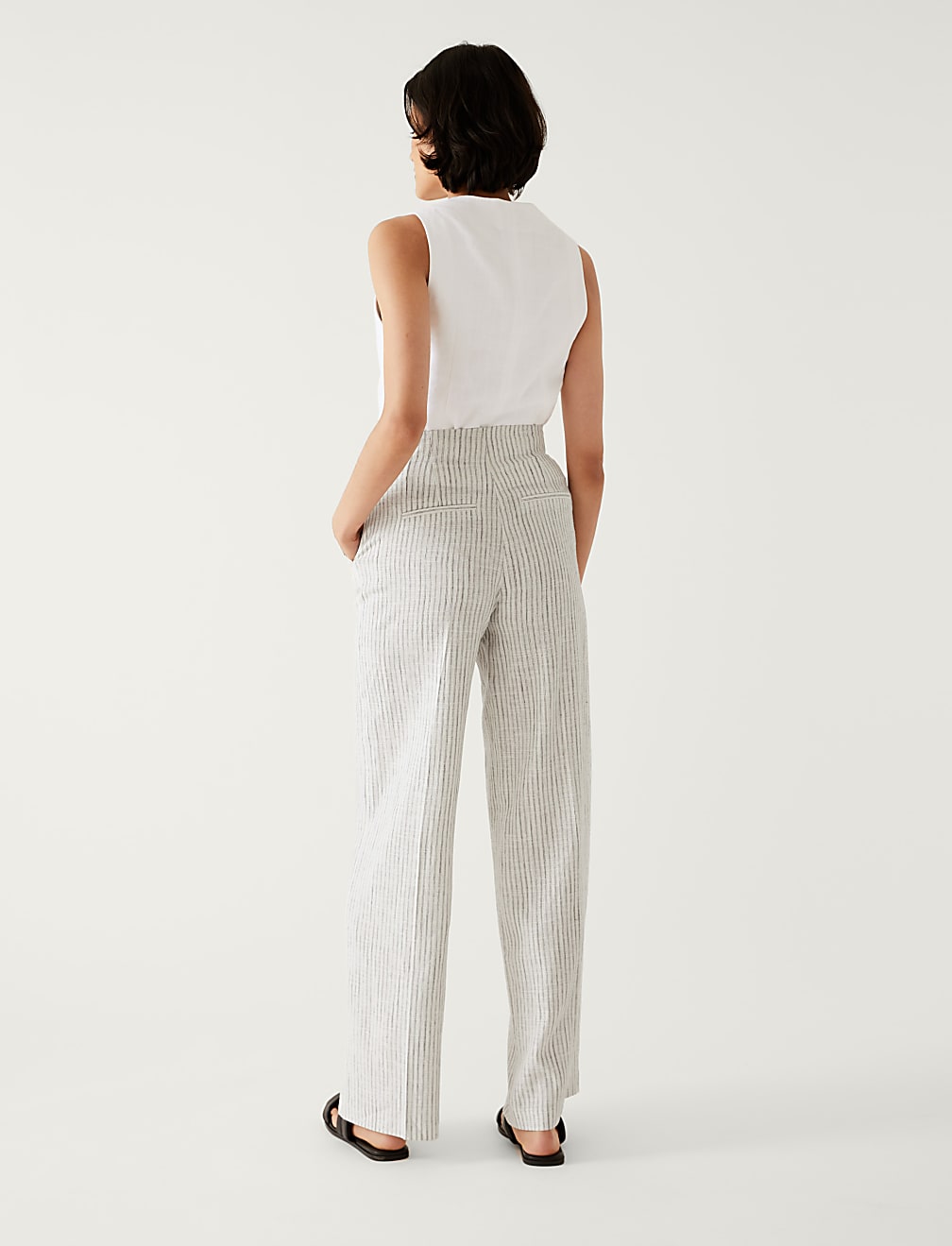 Linen Blend Striped Wide Leg Trousers