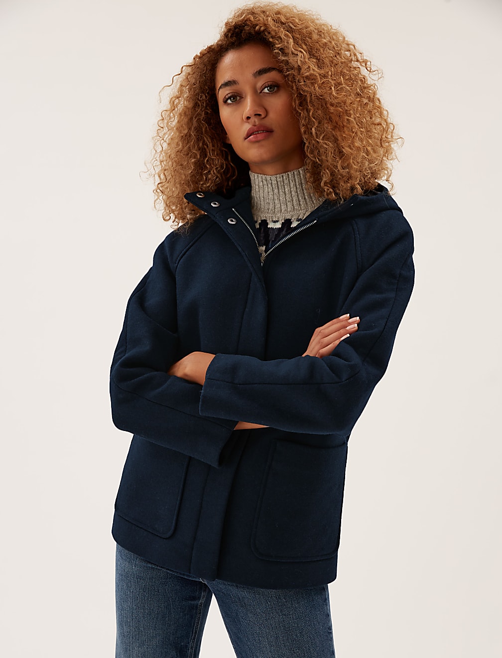 Wool Blend Hooded Jacket