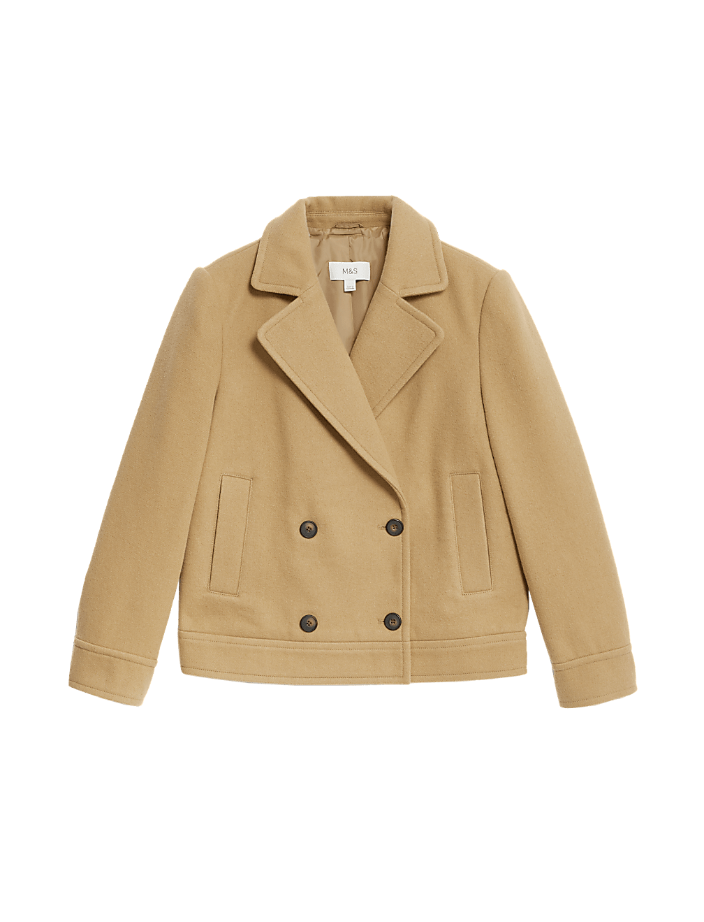 Double Breasted Short Peacoat with Wool