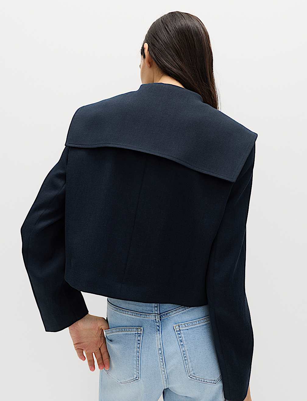 Collared Short Sailor Jacket with Linen