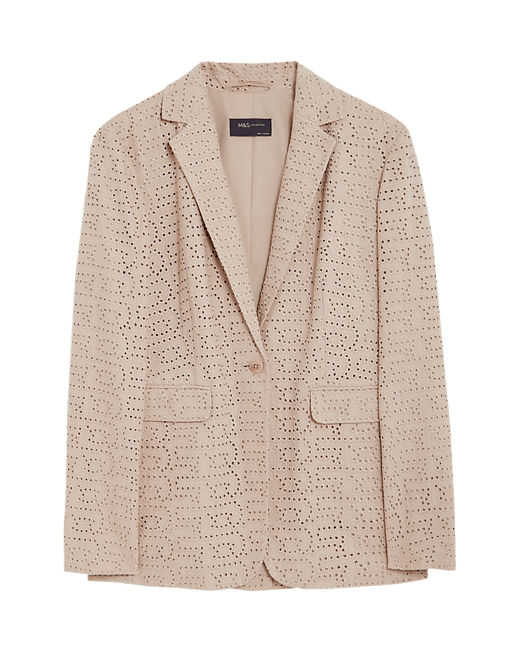 Linen Blend Tailored Broderie Blazer