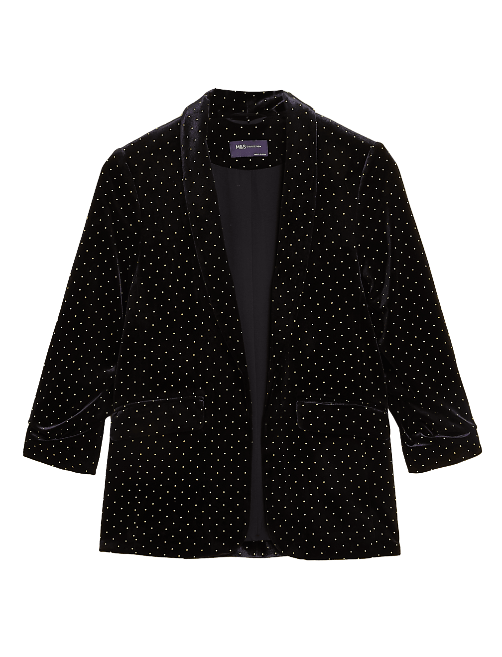 Velvet Studded Ruched Sleeve Blazer