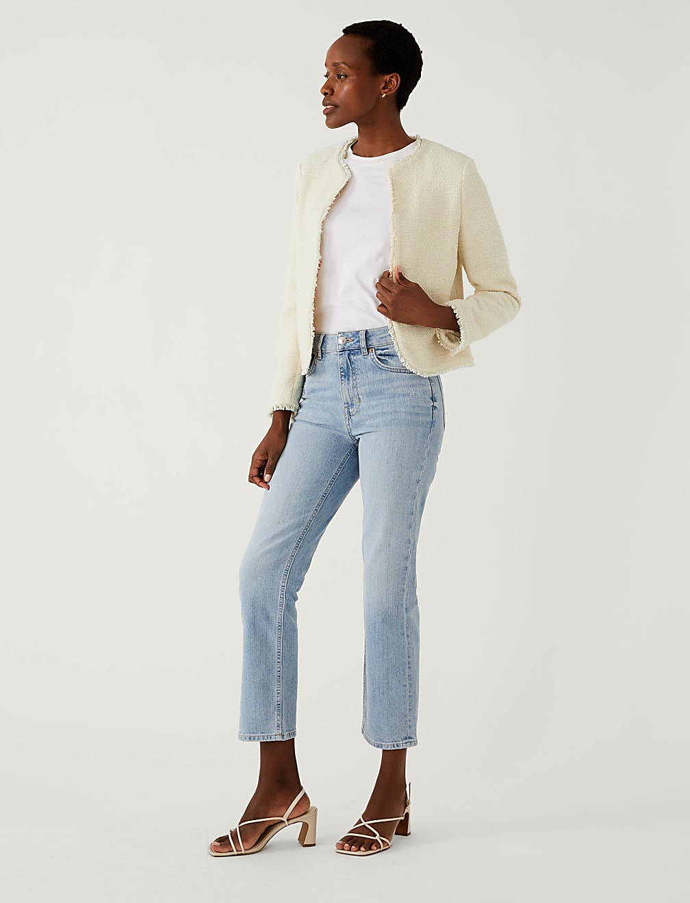Buy Pure Cotton Tweed Collarless Short Jacket at Marks & Spencer