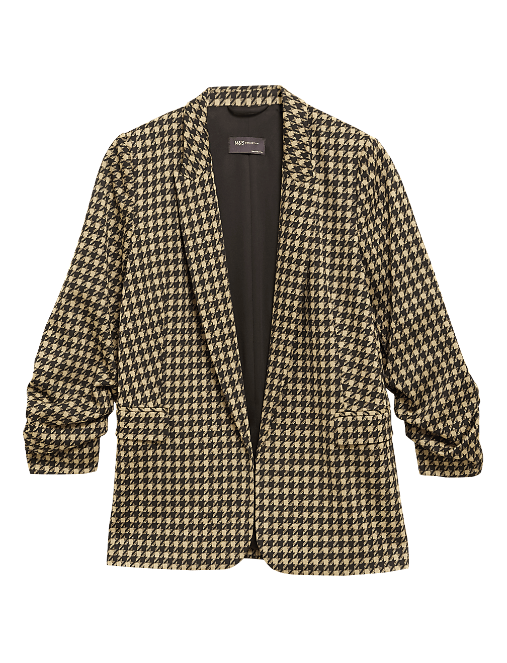 Jersey Dogtooth Ruched Sleeve Blazer Jacket