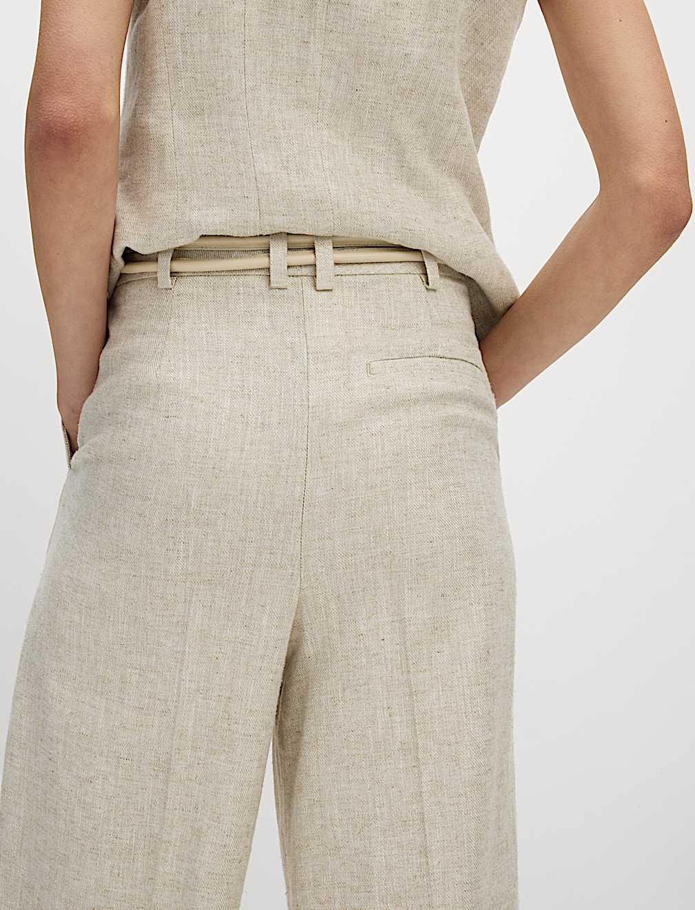 Linen Blend Wide Leg Trousers