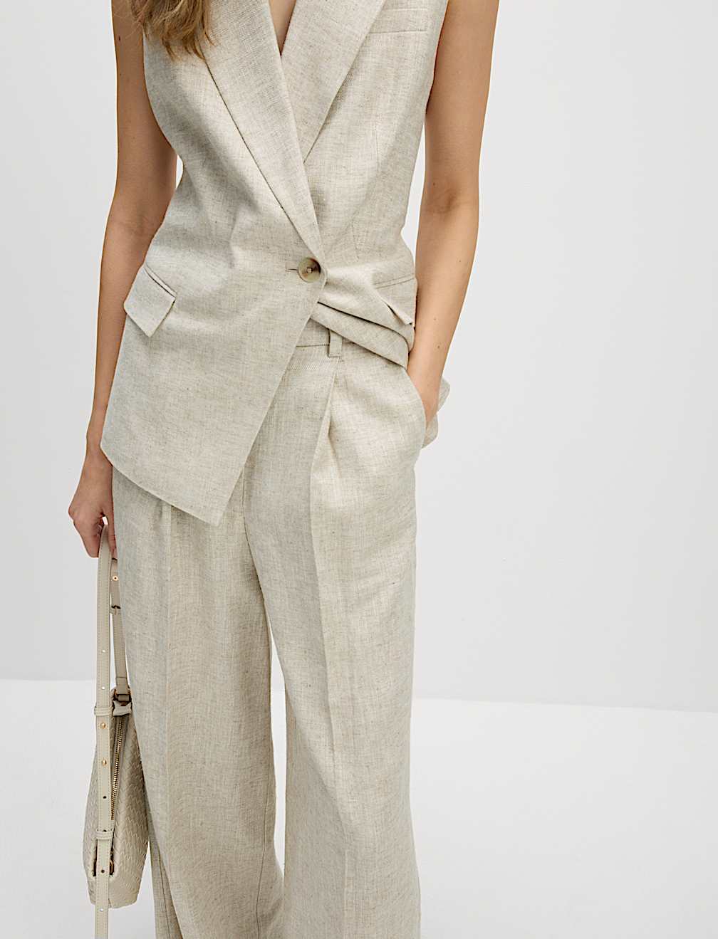 Linen Blend Wide Leg Trousers