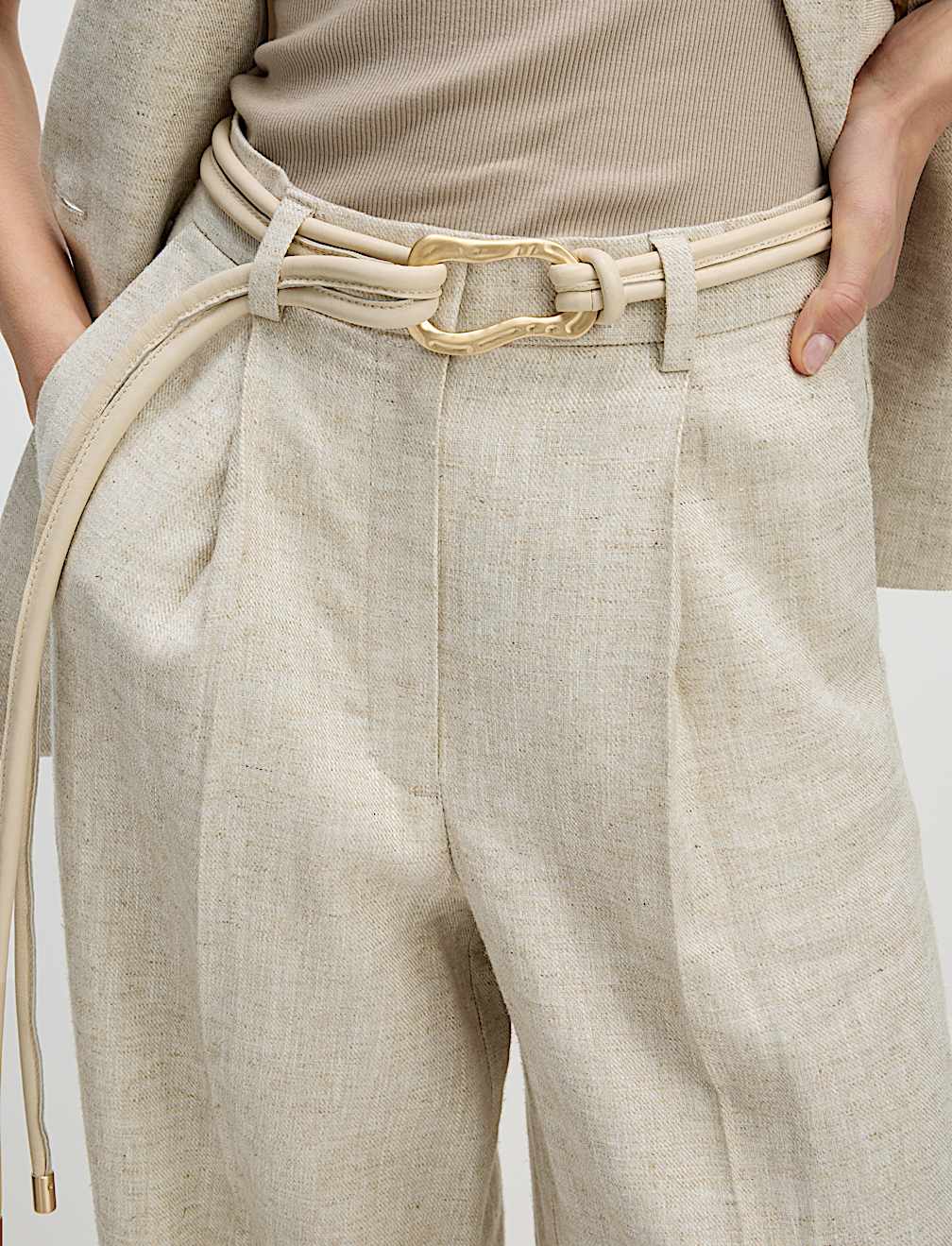Linen Blend Wide Leg Trousers