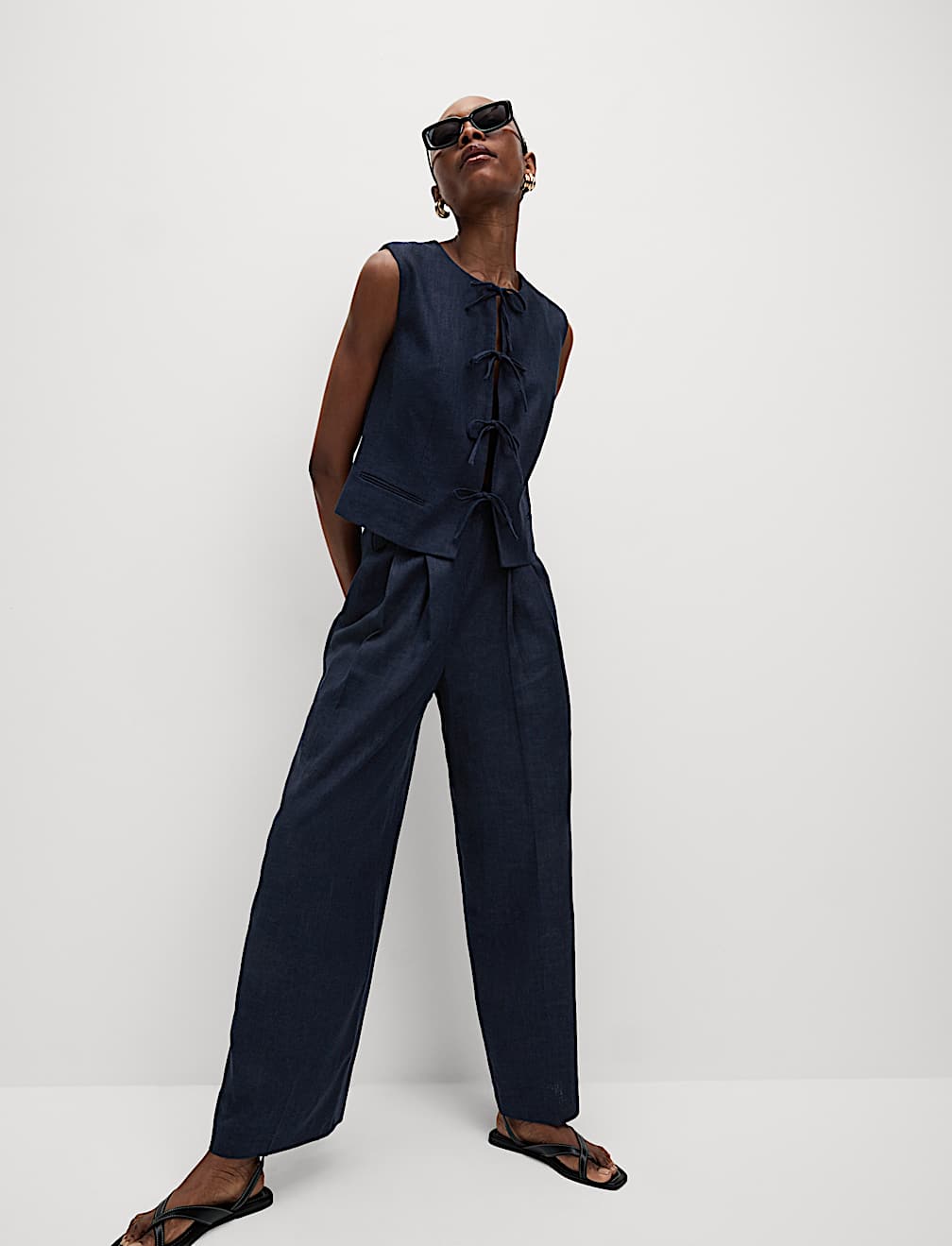 Linen Rich Twill Wide Leg Trousers