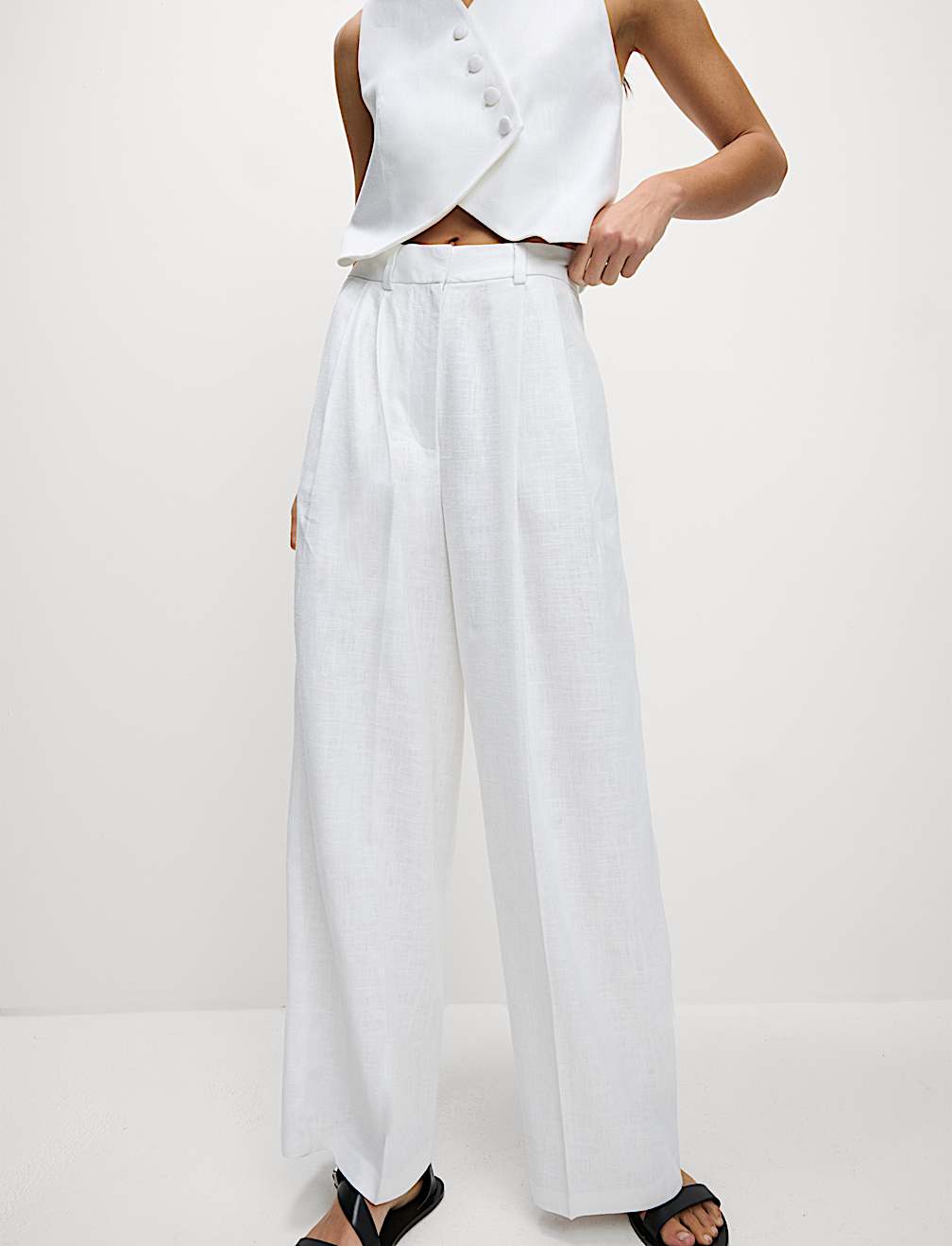Linen Rich Twill Wide Leg Trousers