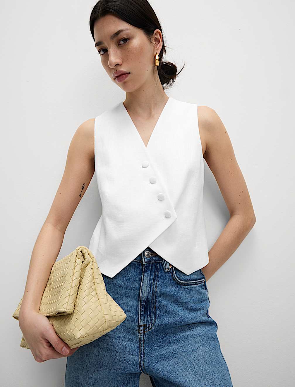 Linen Rich Twill Textured Asymmetric Waistcoat