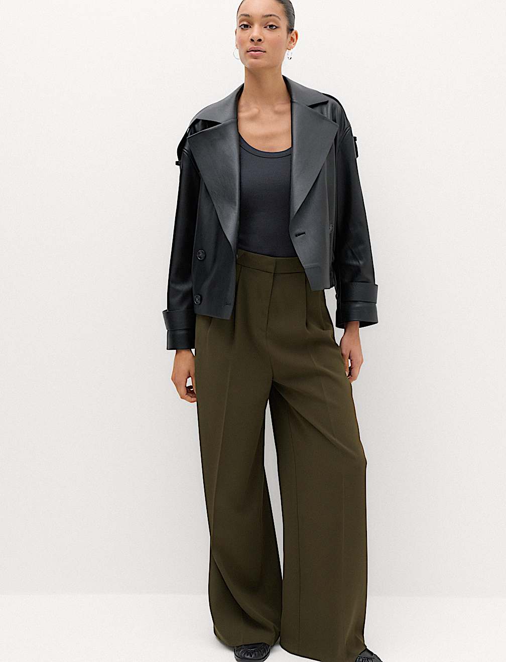 Pleated Wide Leg Trousers