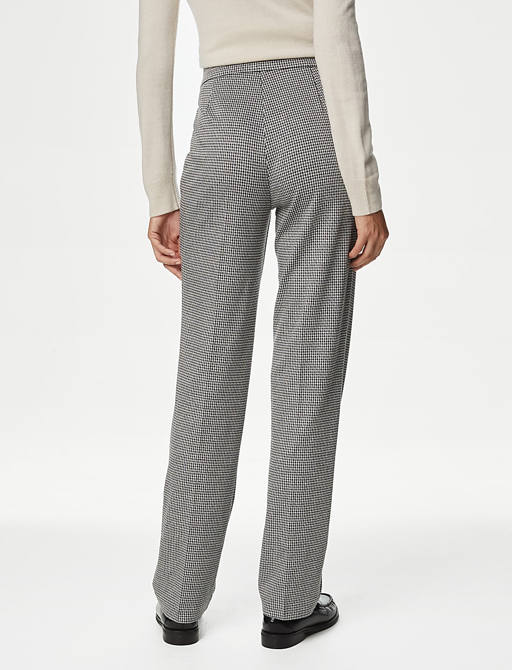 Jersey Checked Straight Leg Trousers