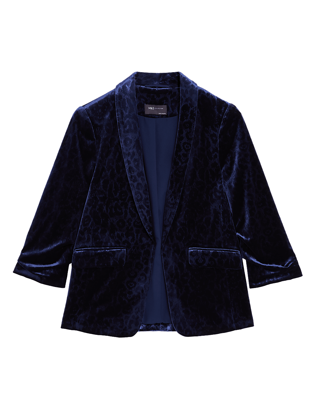 Velvet Animal Print Ruched Sleeve Blazer
