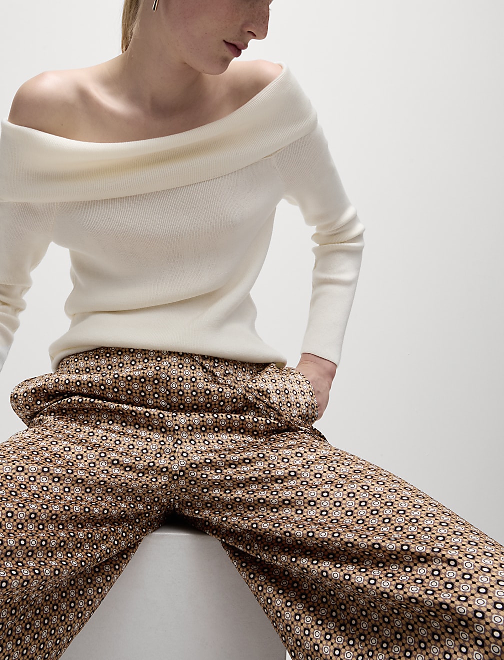 Geometric Drawstring Wide Leg Trousers