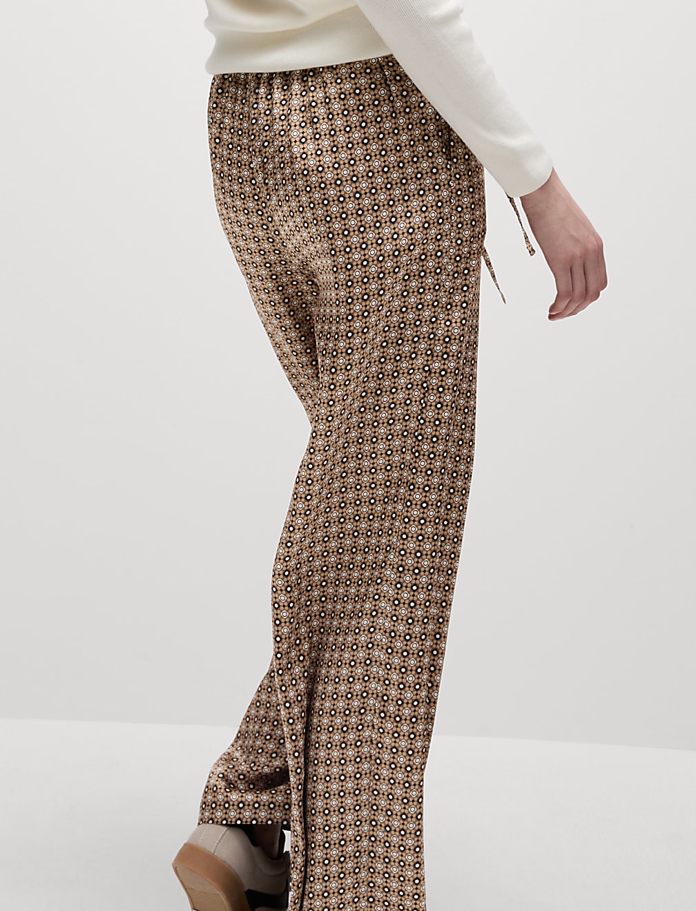 Geometric Drawstring Wide Leg Trousers