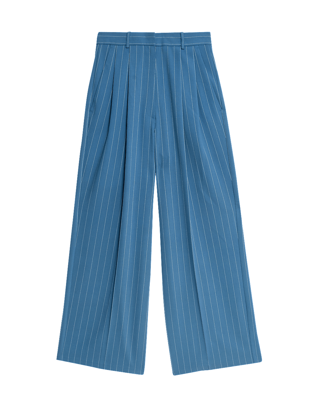Pinstripe Pleat Front Wide Leg Trousers