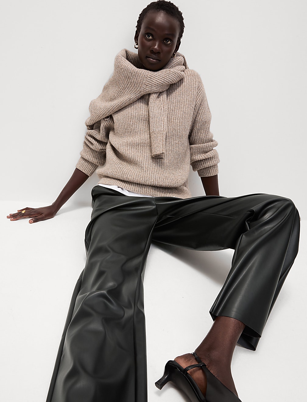 Leather Look Straight Leg Trousers