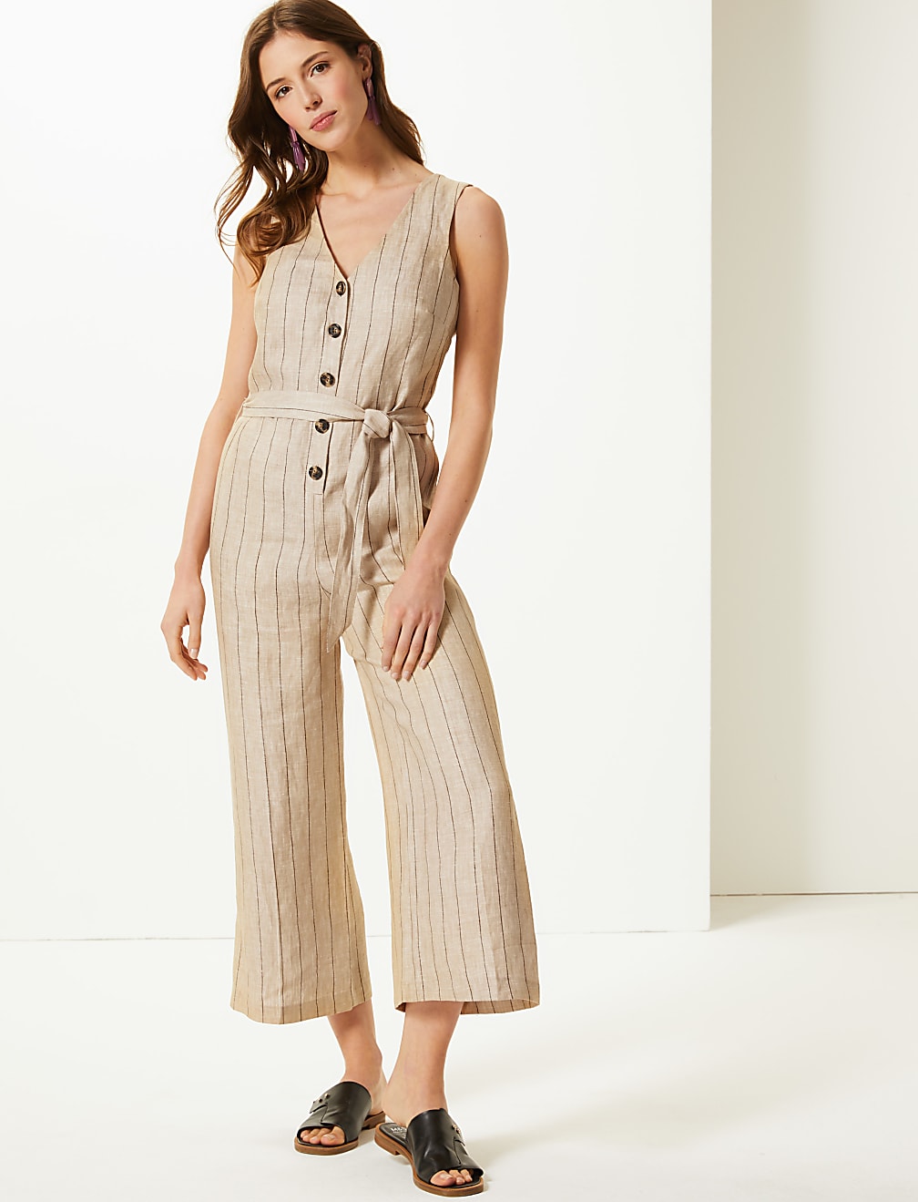 Pure Linen Striped Jumpsuit