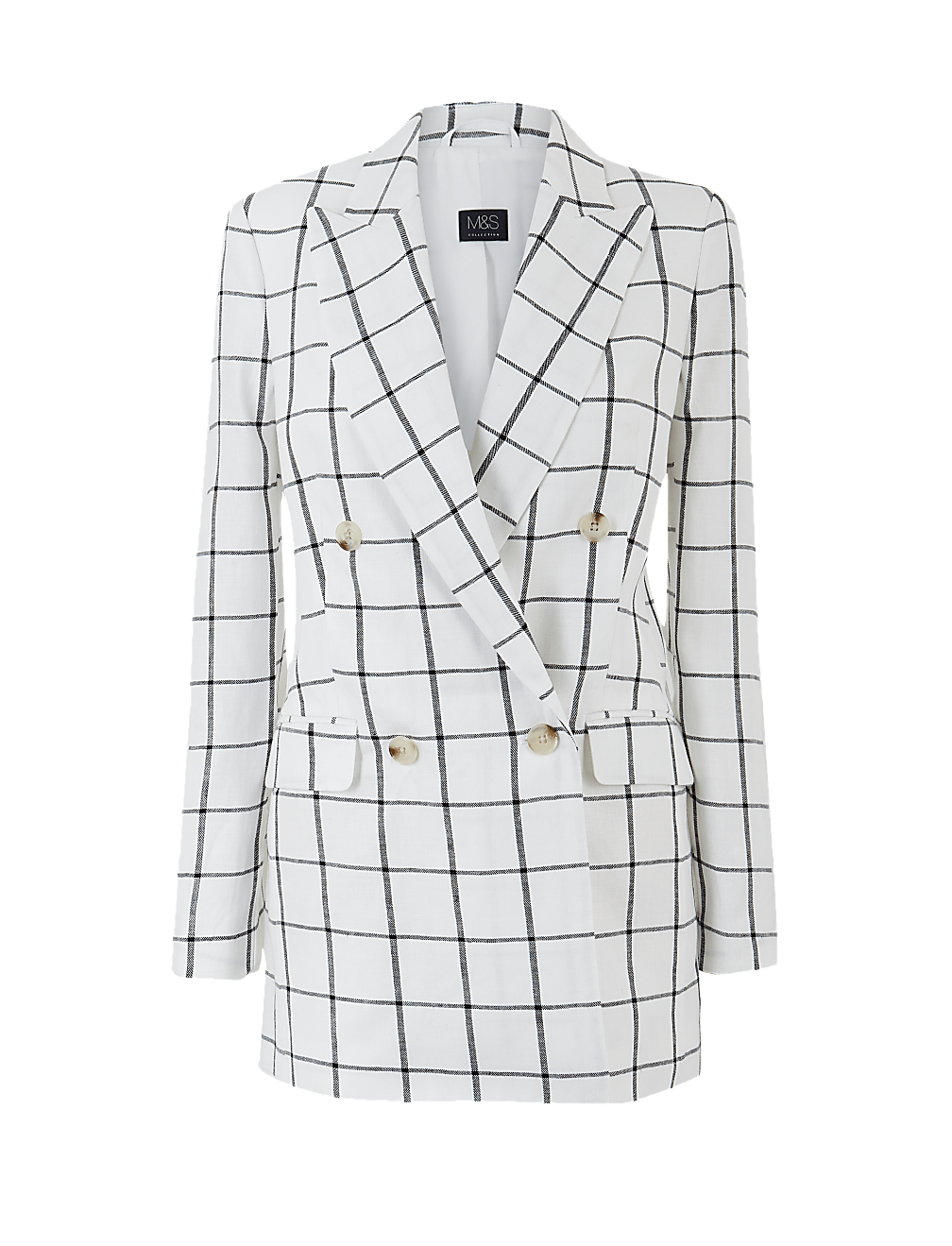 Pure Linen Checked Double Breasted Blazer