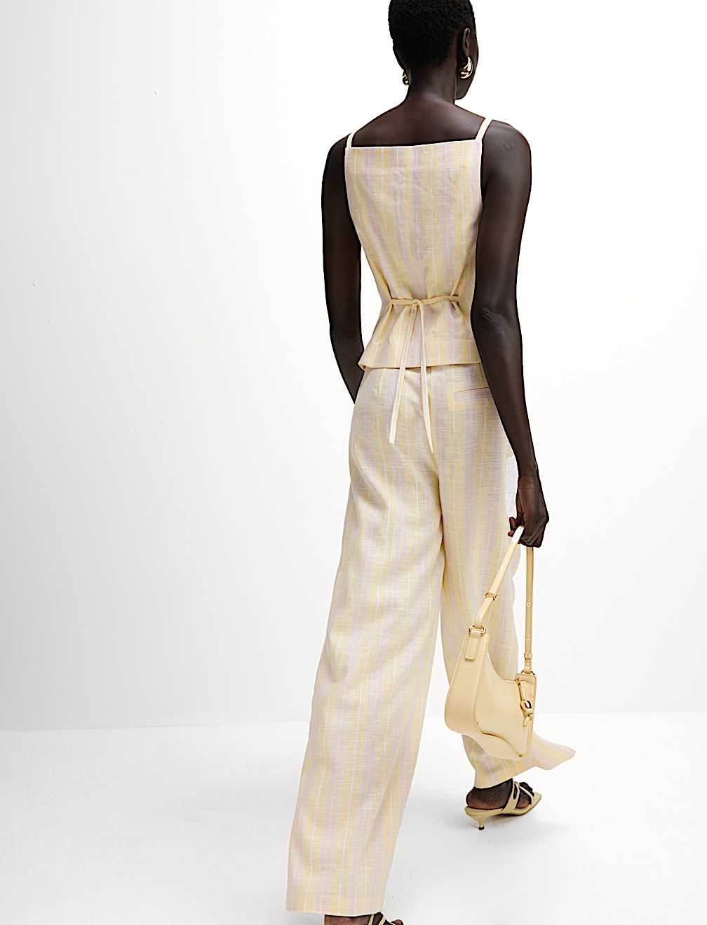 Linen Blend Striped Wide Leg Trousers