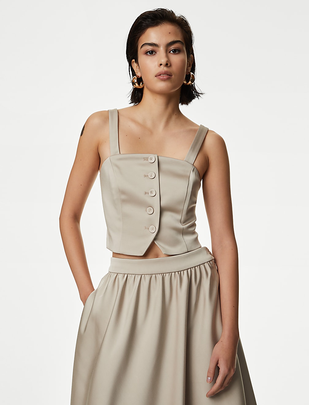 Satin Tailored Cropped Waistcoat