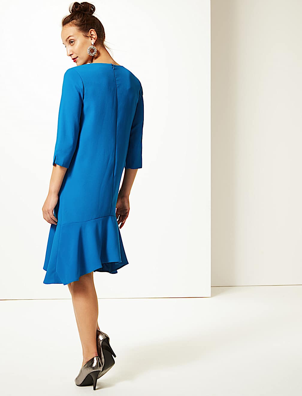 Crepe Fishtail 3/4 Sleeve Swing Dress