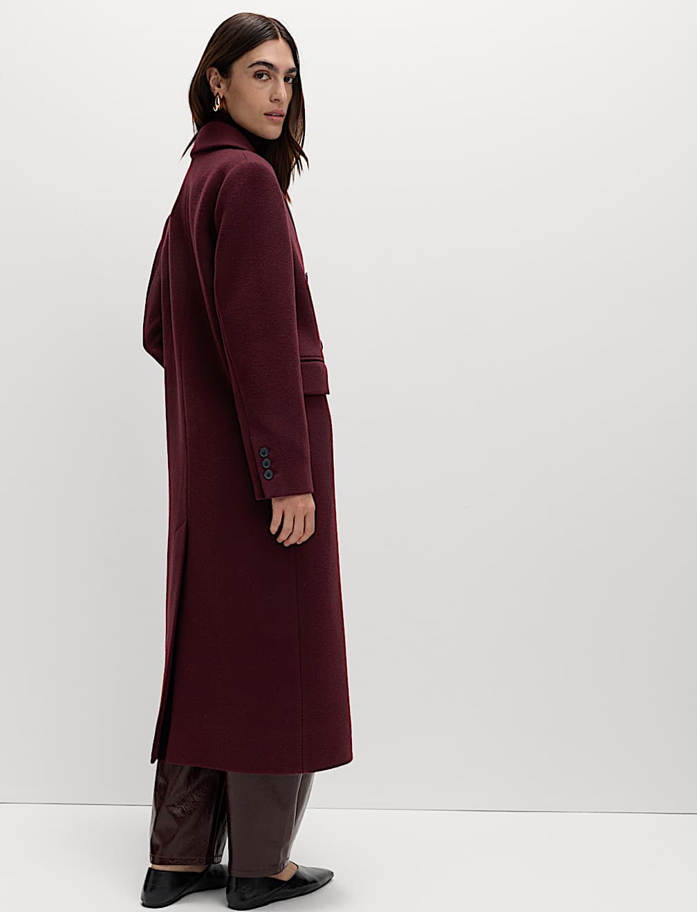Double Breasted Longline Coat With Wool