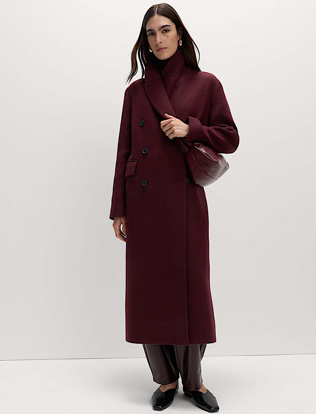 Double Breasted Longline Coat With Wool
