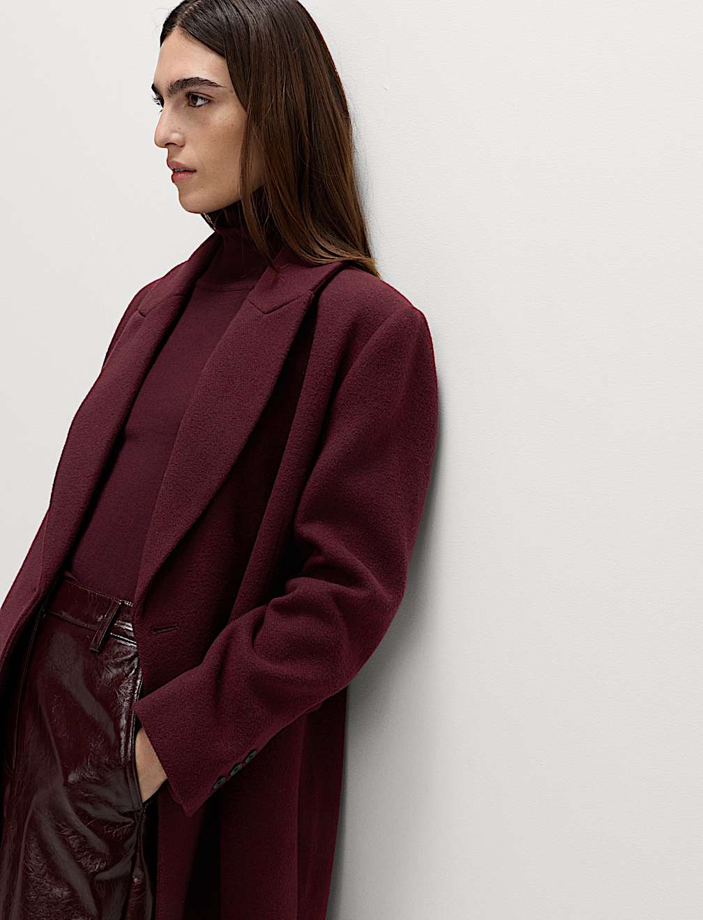 Double Breasted Longline Coat With Wool