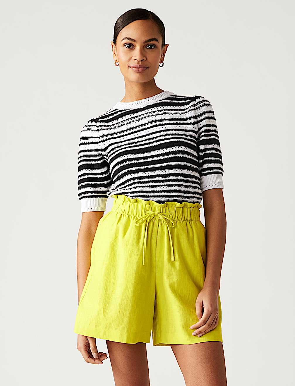 Linen Blend High Waisted Shorts