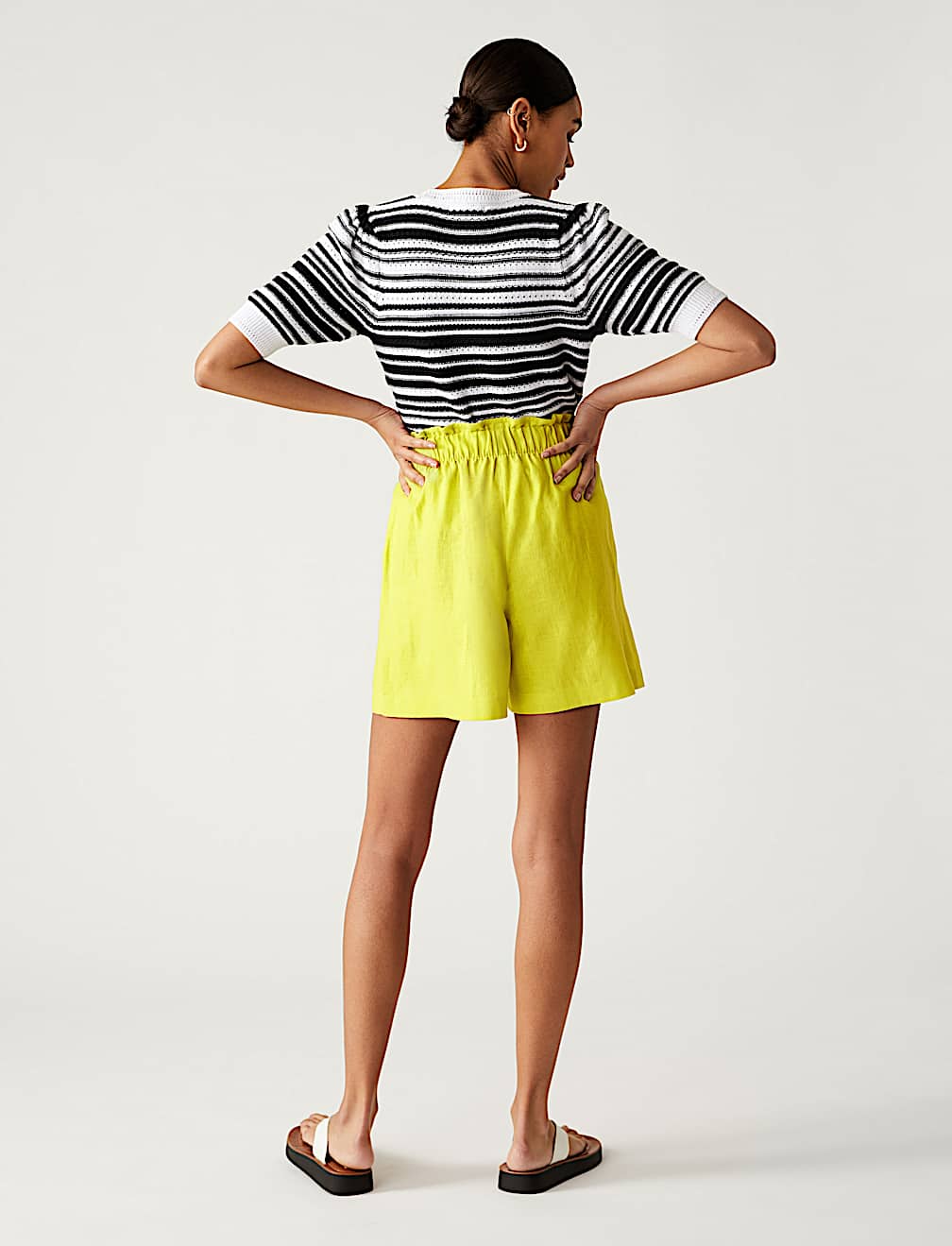 Linen Blend High Waisted Shorts
