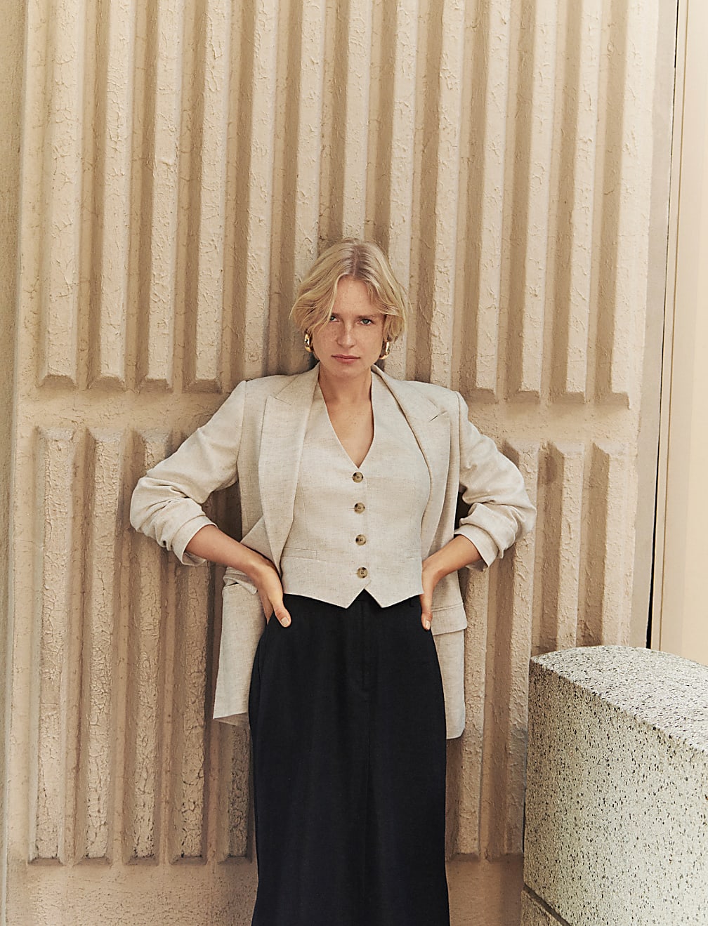 Linen Blend Tailored Waistcoat