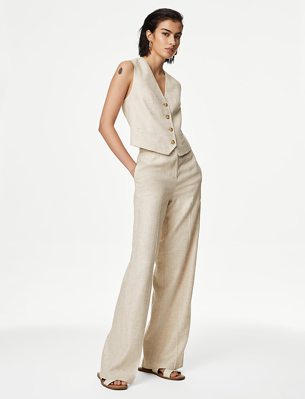 Linen Blend Tailored Waistcoat