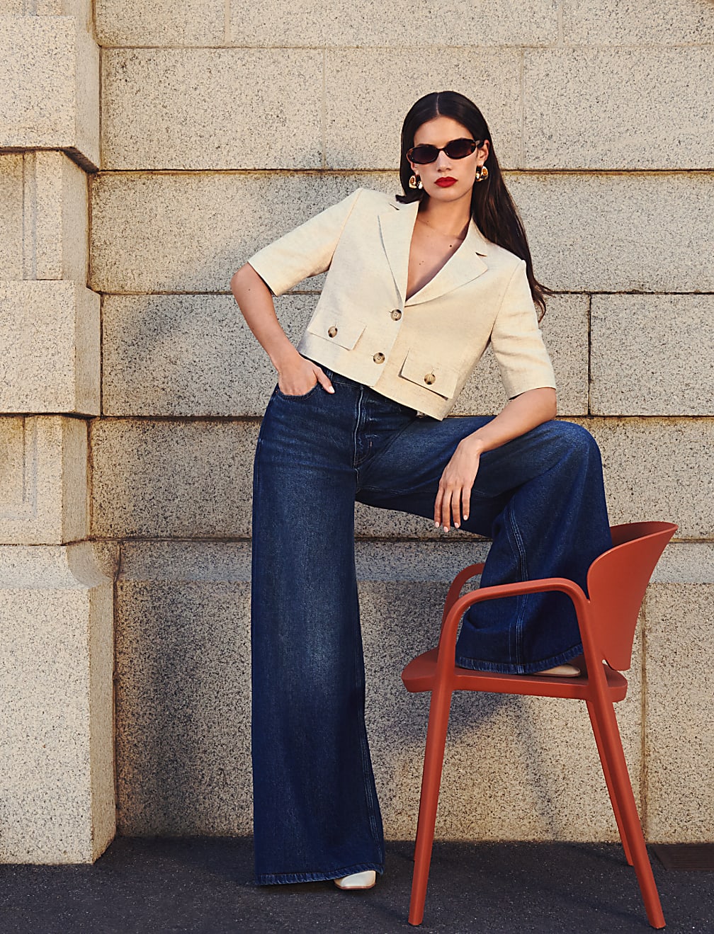 Buy Linen Blend Short Sleeve Cropped Blazer at Marks & Spencer