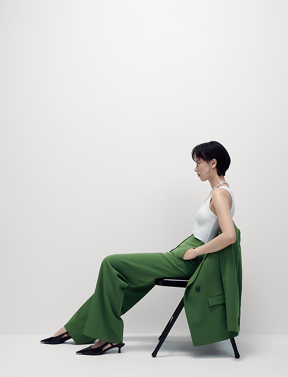 Woven Elasticated Waist Wide Leg Trousers