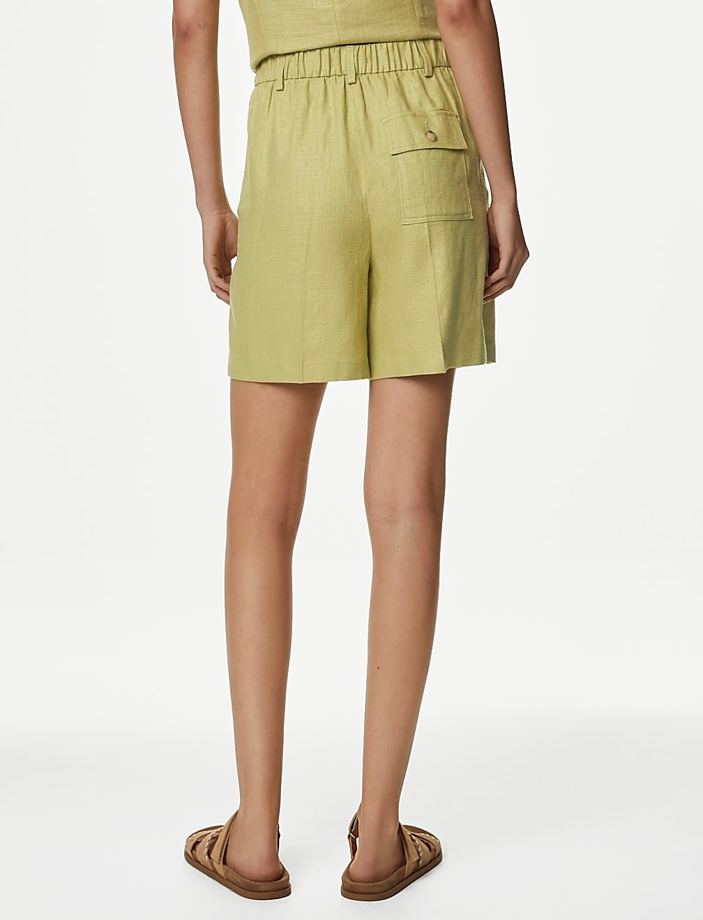 Linen Rich High Waisted Pleat Front Shorts