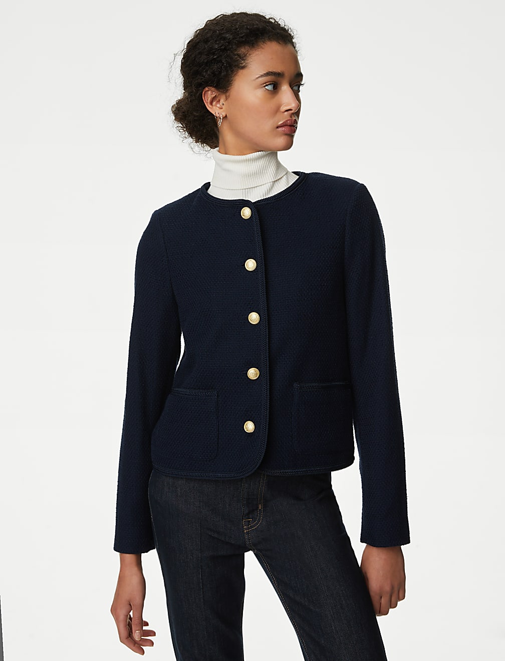 Buy Pure Cotton Tweed Collarless Short Jacket at Marks & Spencer
