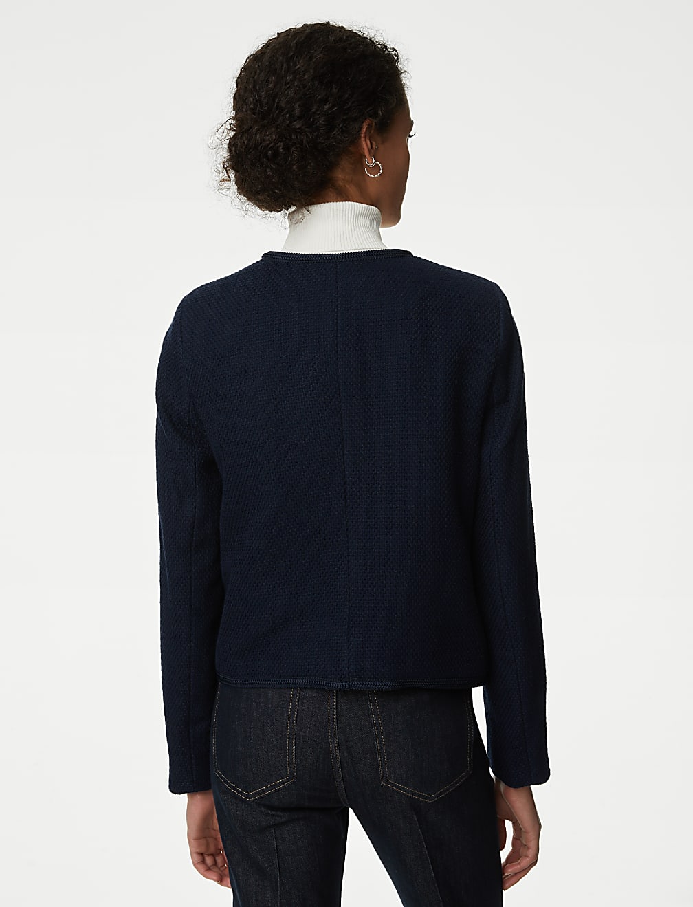 Pure Cotton Tweed Collarless Short Jacket