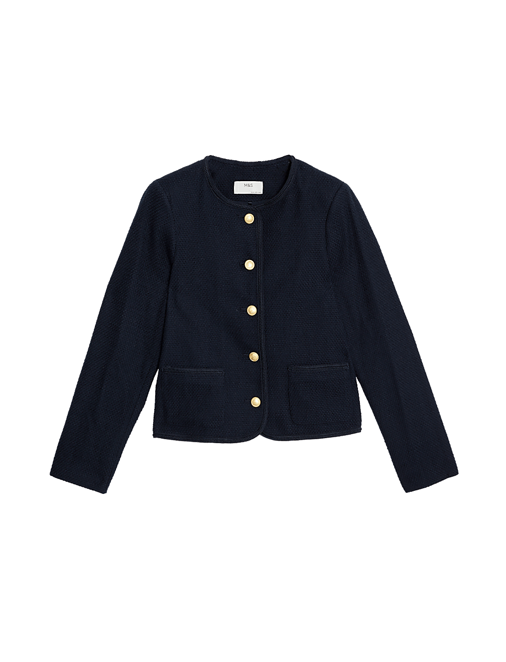 Pure Cotton Tweed Collarless Short Jacket