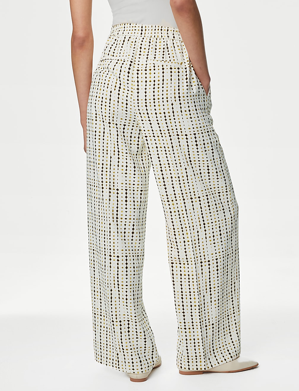 Printed Elasticated Waist Wide Leg Trousers